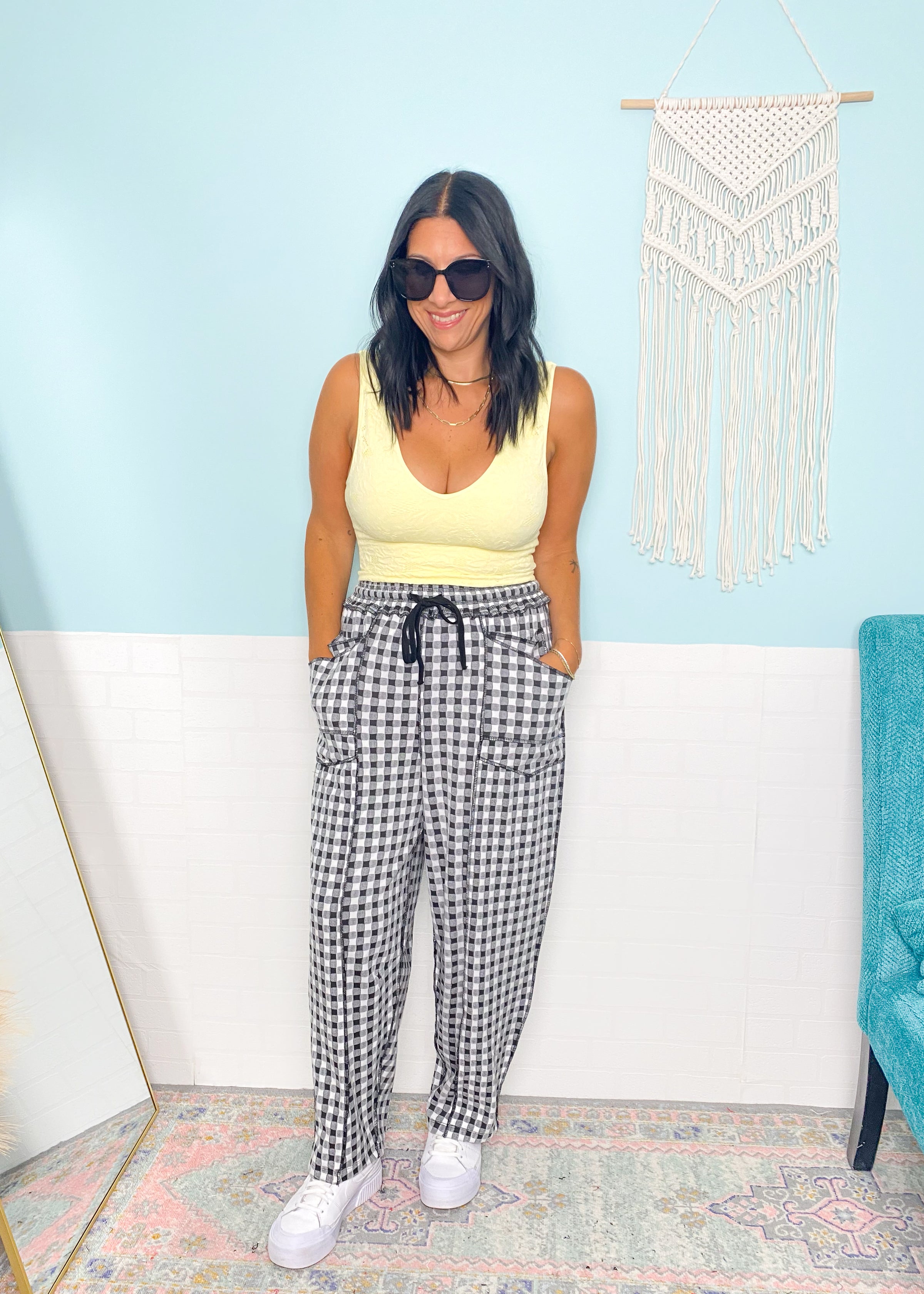 'Route 1' Black + White Gingham Soft Pants