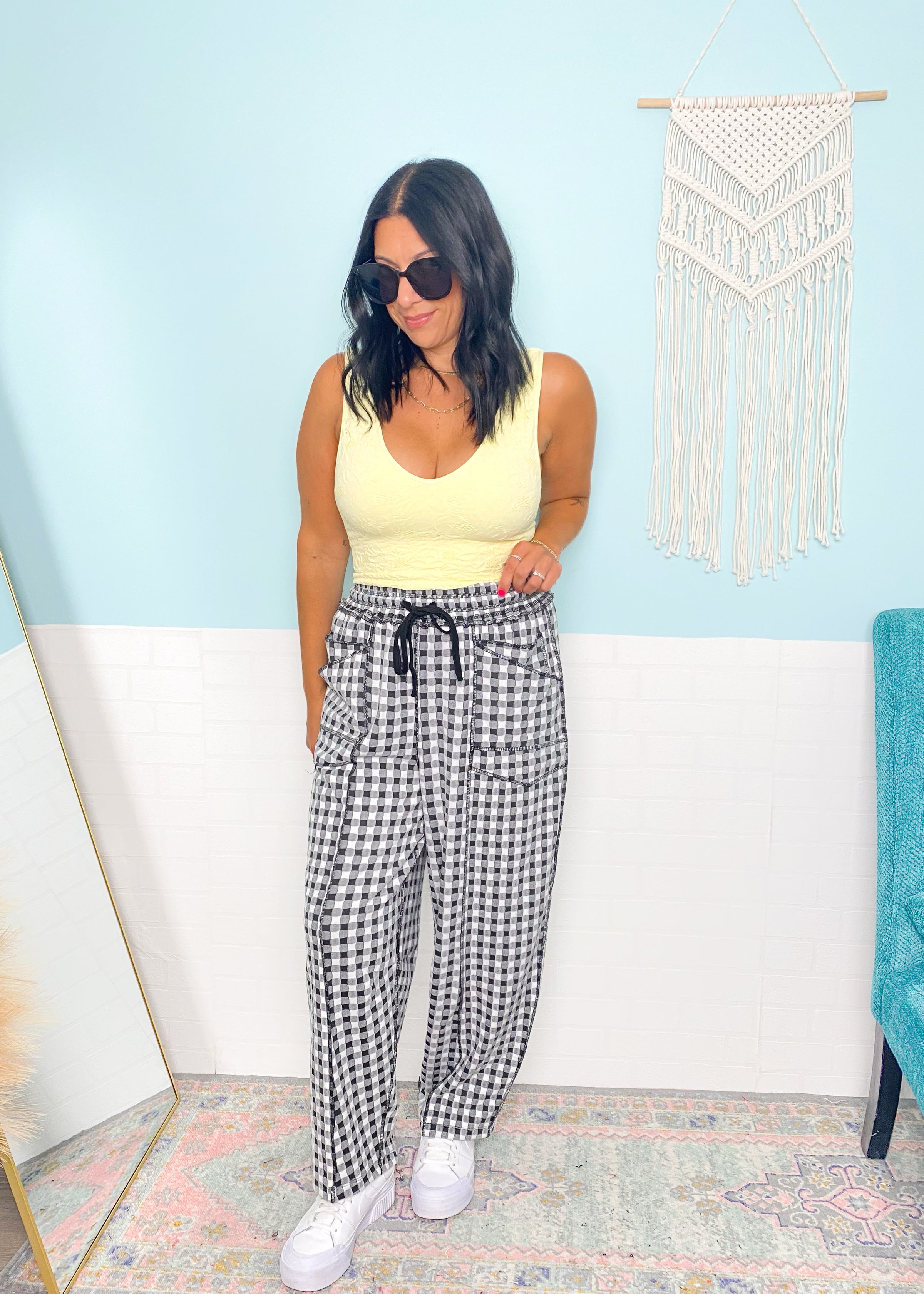 'Route 1' Black + White Gingham Soft Pants