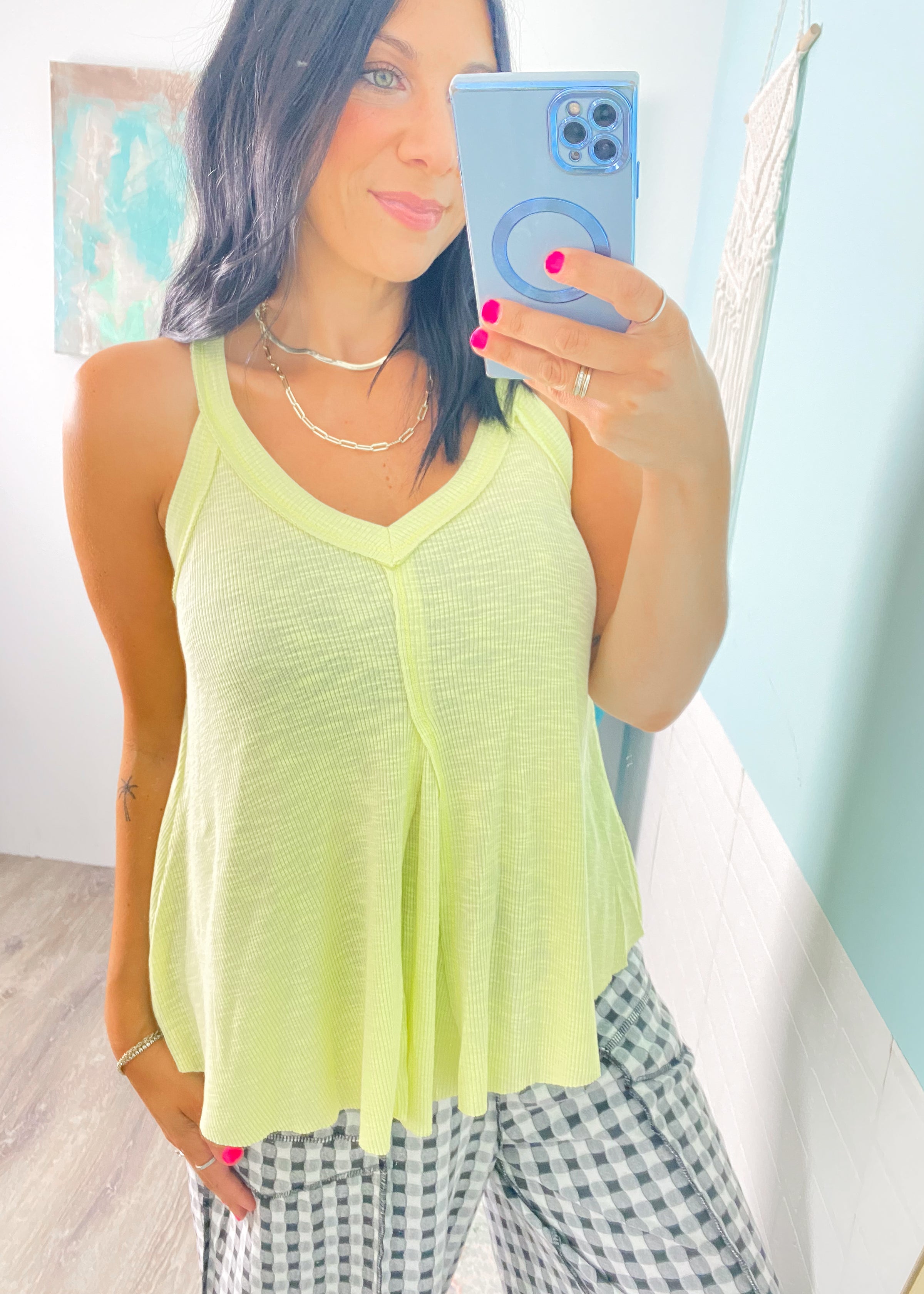 'Sunrise' Lemon Flowy Ribbed Tank Top