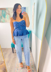 'Midnight in Malibu' Denim Peplum Top