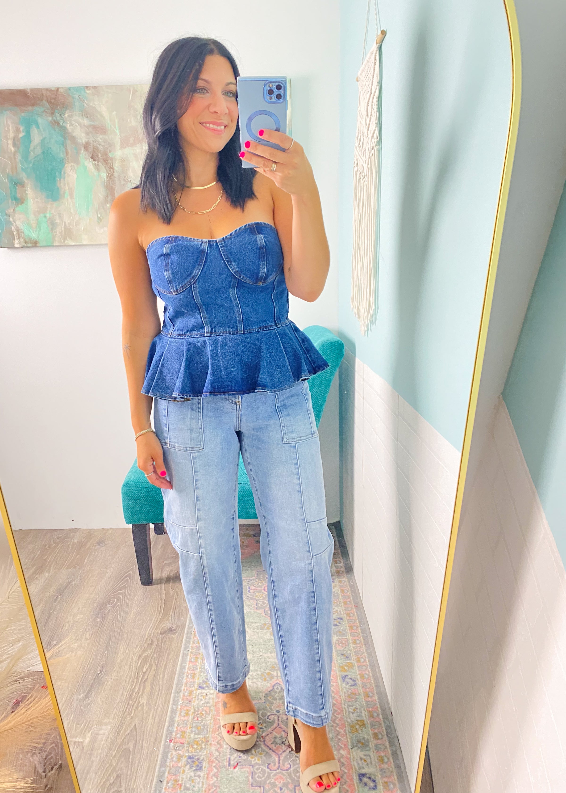 'Midnight in Malibu' Denim Peplum Top