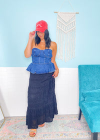 'Midnight in Malibu' Denim Peplum Top