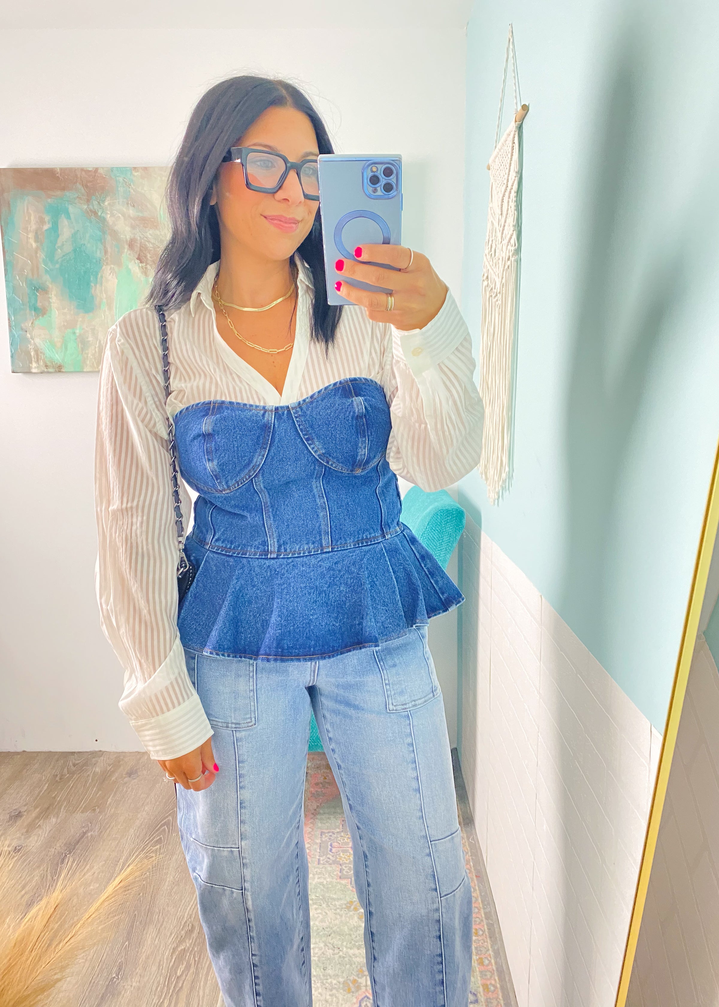 'Midnight in Malibu' Denim Peplum Top