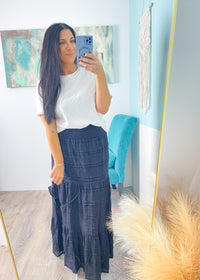 'Whispering Waves' Black Lace Maxi Skirt