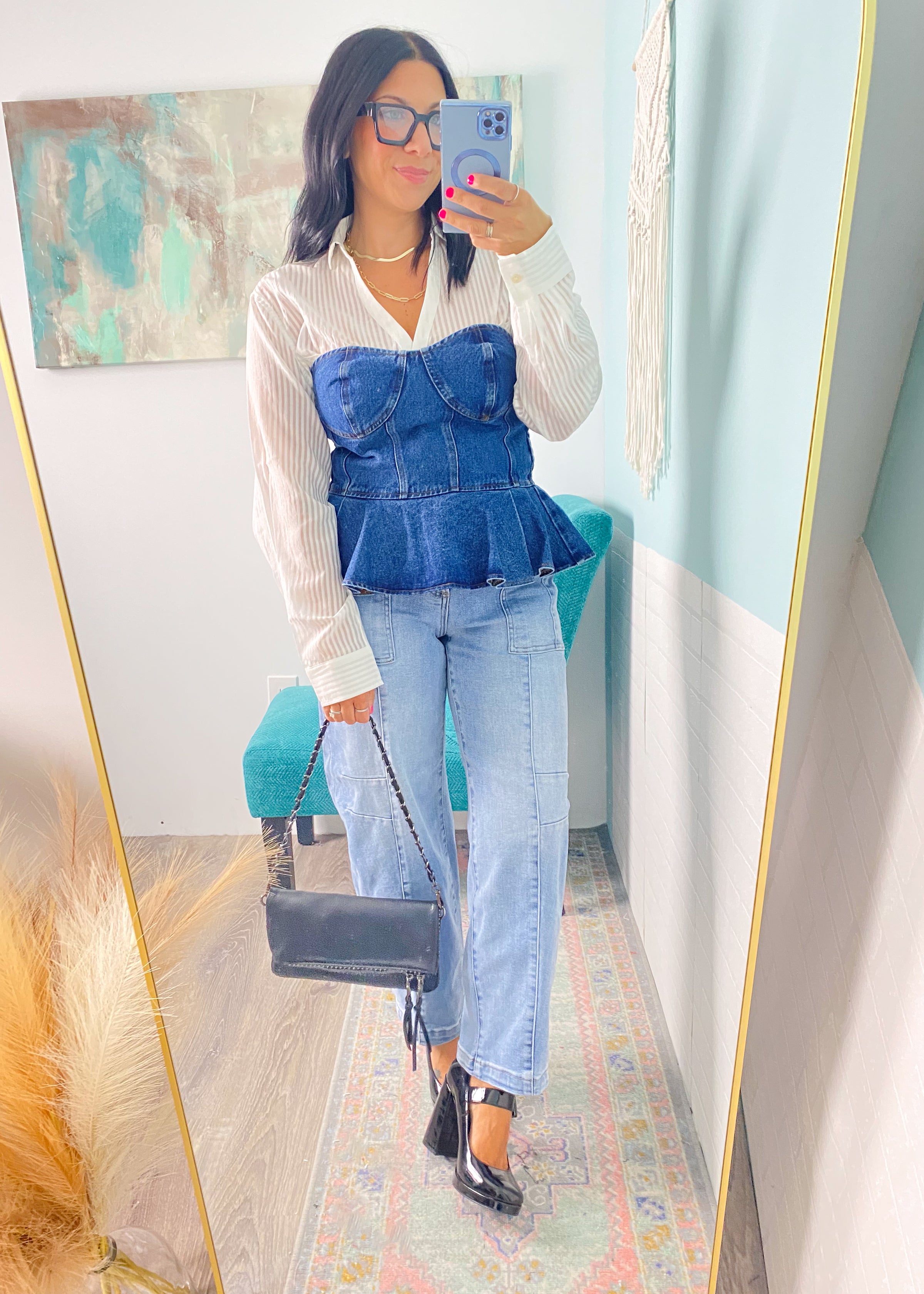 'Midnight in Malibu' Denim Peplum Top
