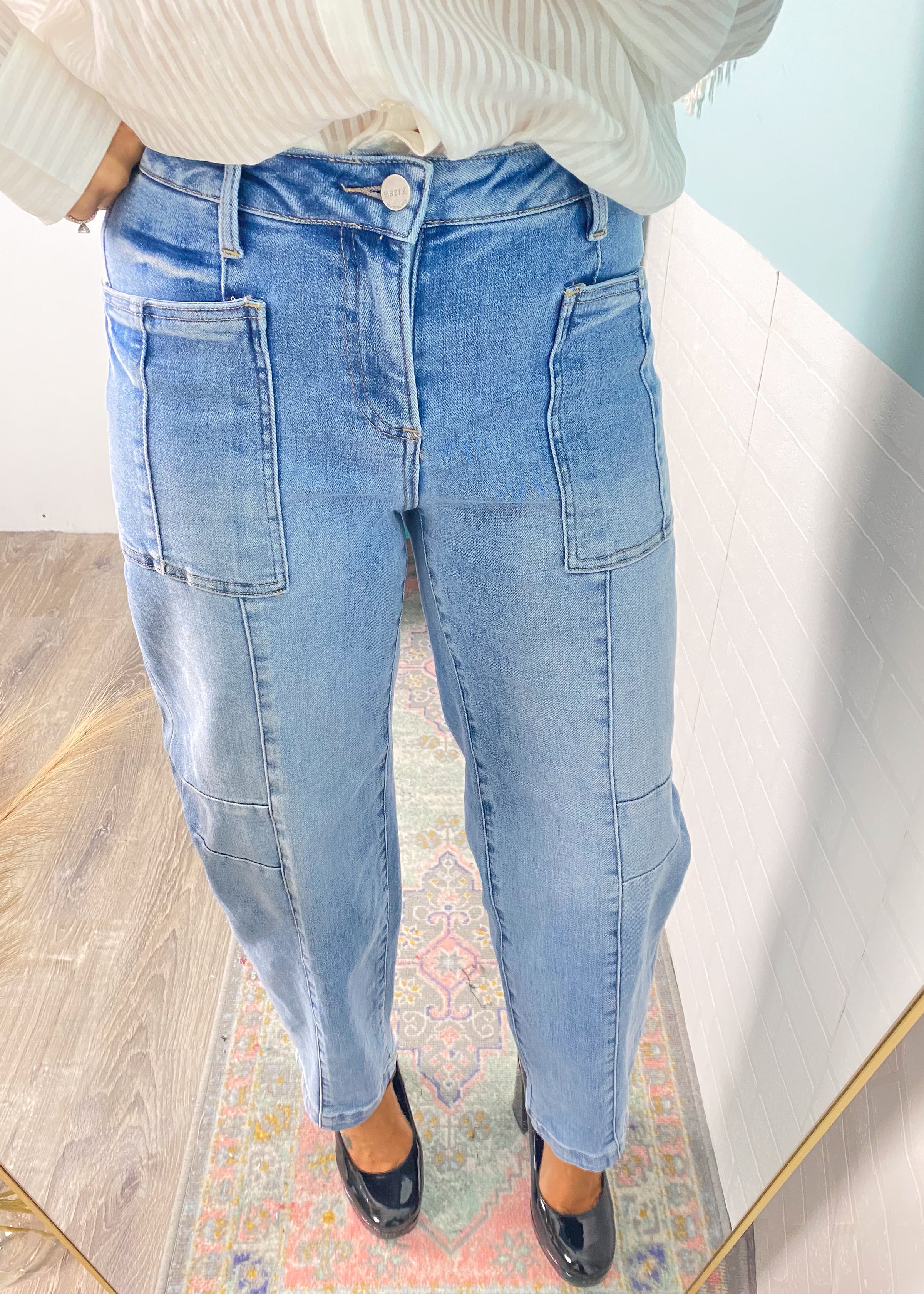'Carmela' Risen Slouchy Patch Pocket Ankle Boyfriend Jeans