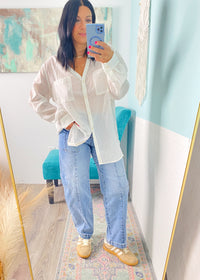 'Sea + Salt' Off White Tonal Striped Seersucker Shirt