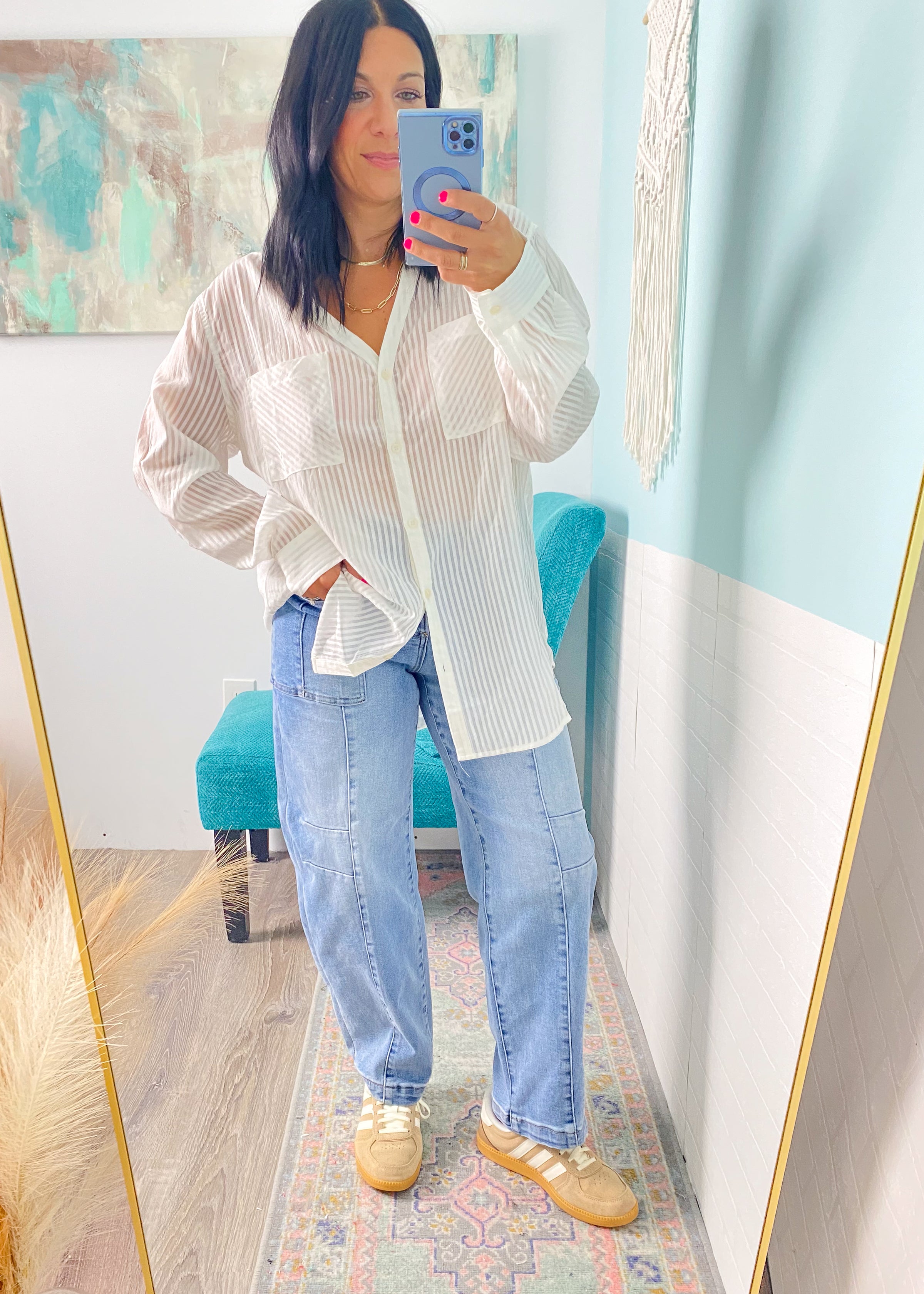 'Sea + Salt' Off White Tonal Striped Seersucker Shirt