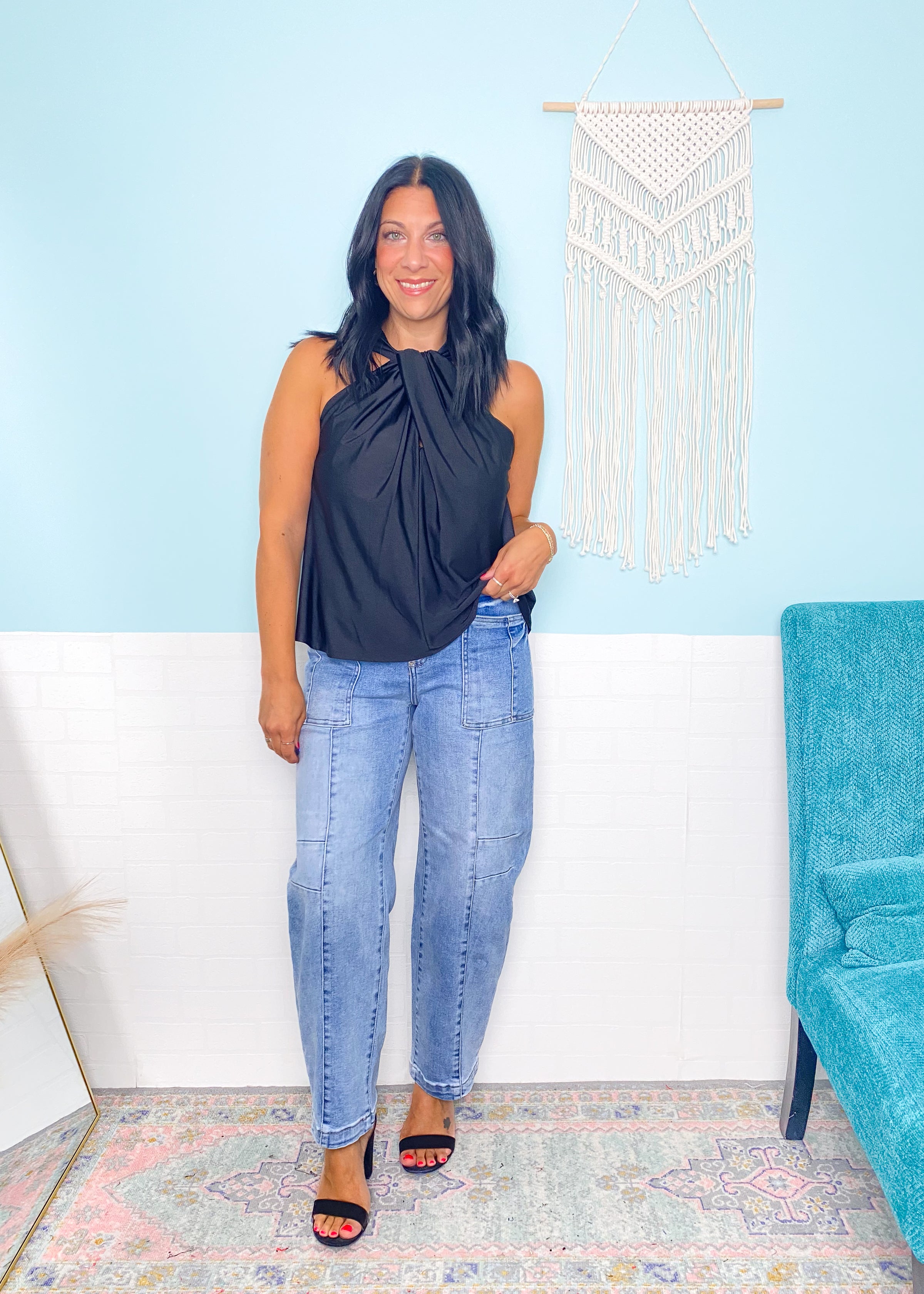 'Carmela' Risen Slouchy Patch Pocket Ankle Boyfriend Jeans