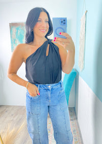 'The All Nighter' Black Convertible Halter/One Shoulder Top