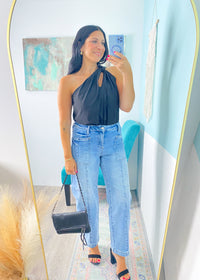 'The All Nighter' Black Convertible Halter/One Shoulder Top