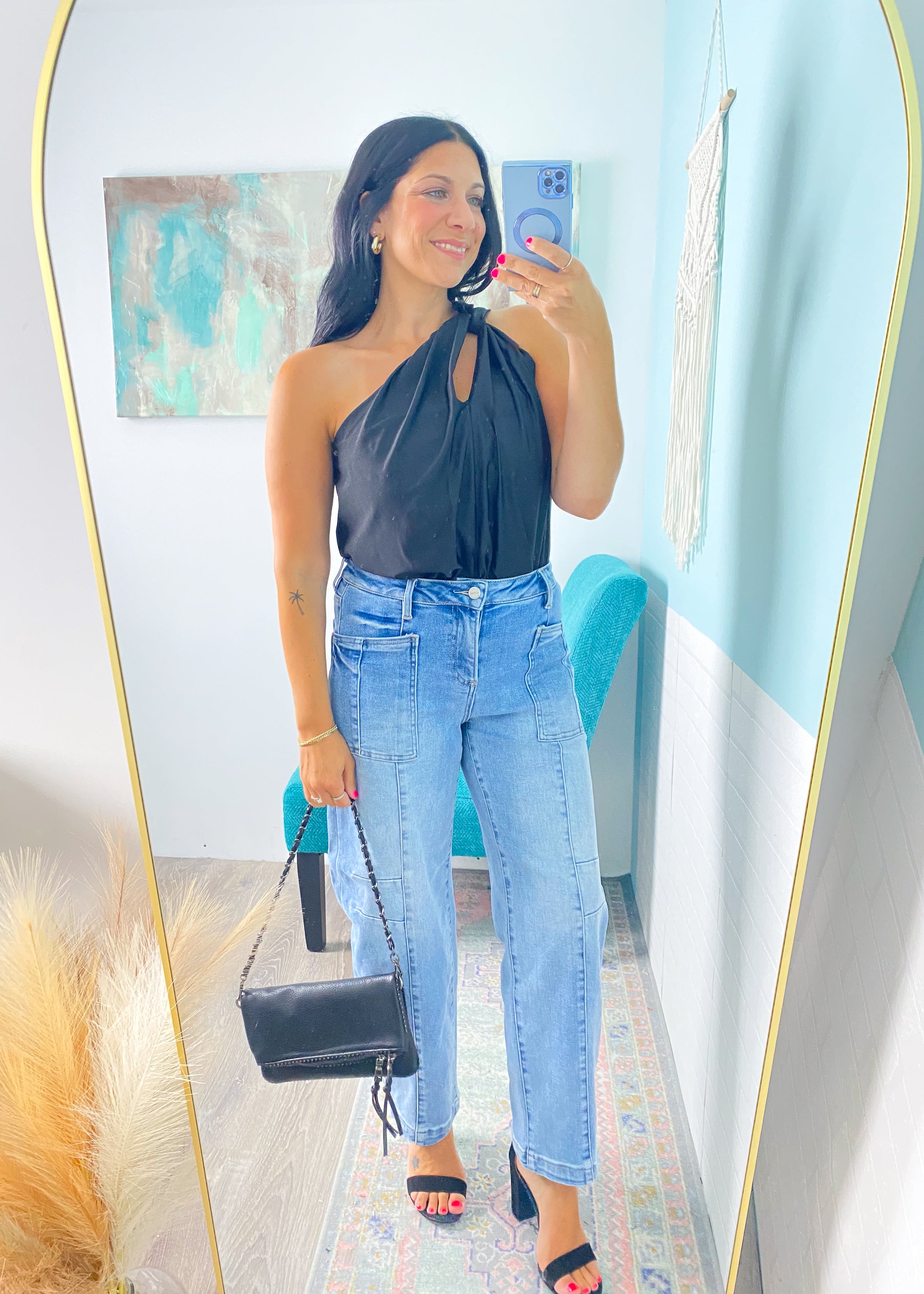 'The All Nighter' Black Convertible Halter/One Shoulder Top