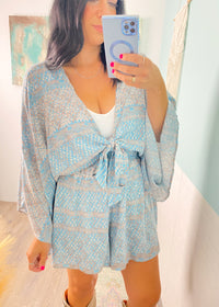 'Coastal Escape' Blue Boho Print Kimono Romper