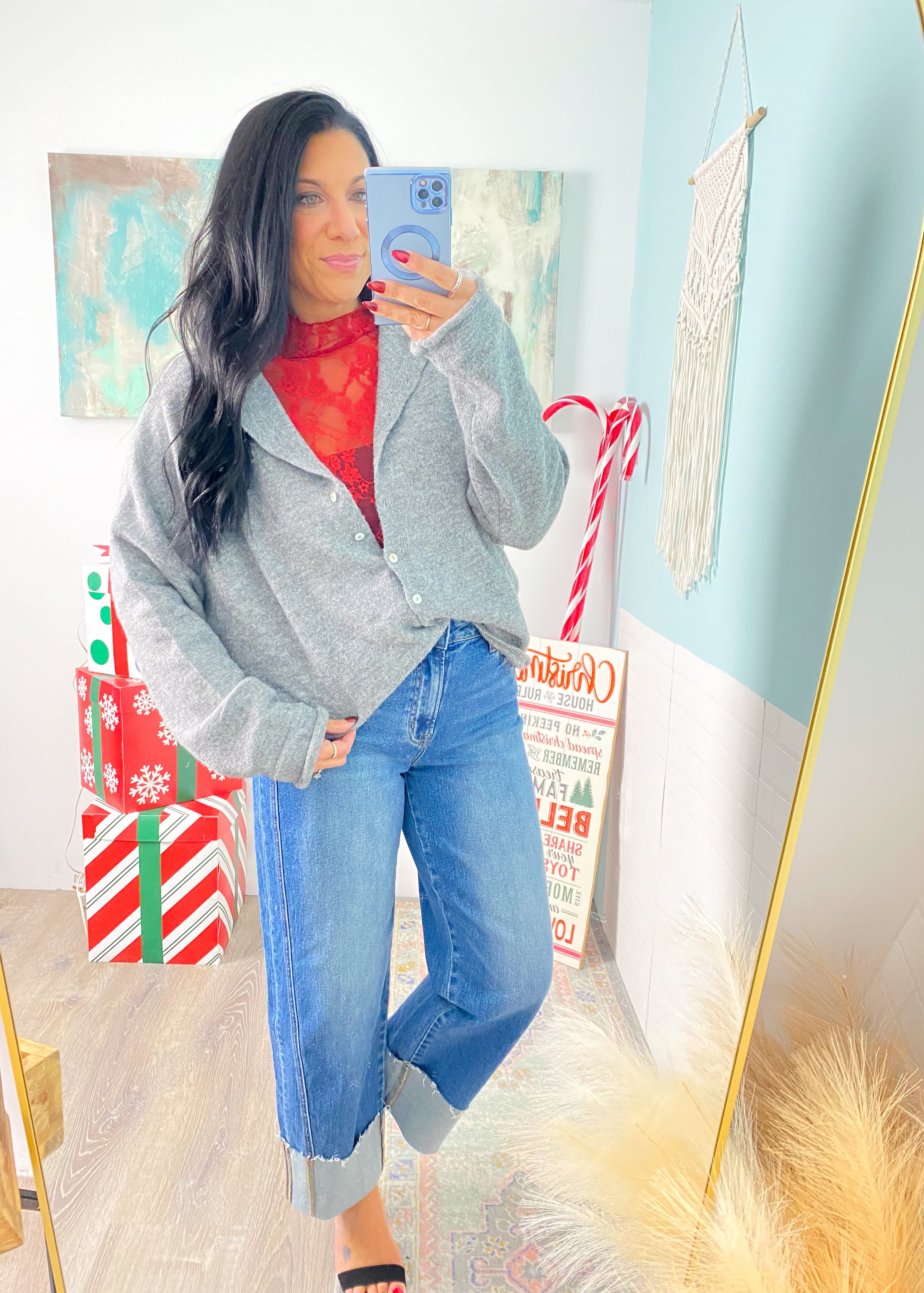 'Everyday Luxe' Heather Gray Rolled Neck Soft Cardigan