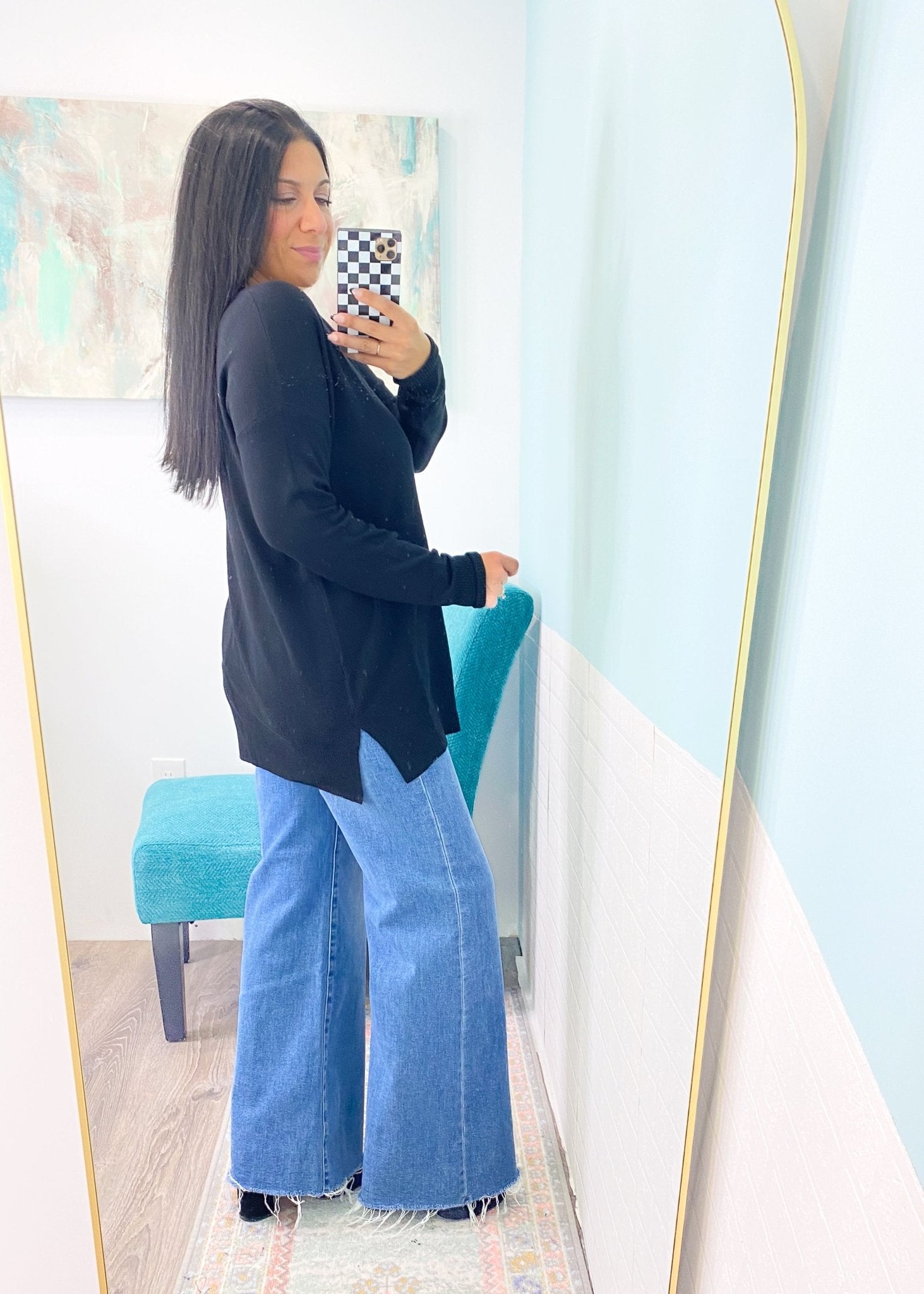 'Isla' Black Slouchy Lightweight Sweater - Cali Moon Boutique