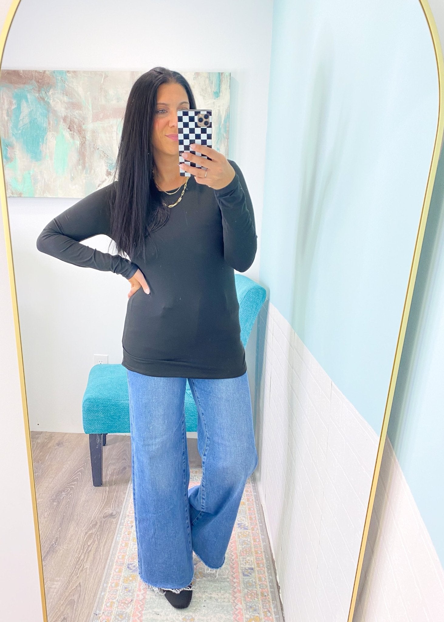 'Home Base' Black Microfiber Super Soft Long Sleeve Tee - Cali Moon Boutique