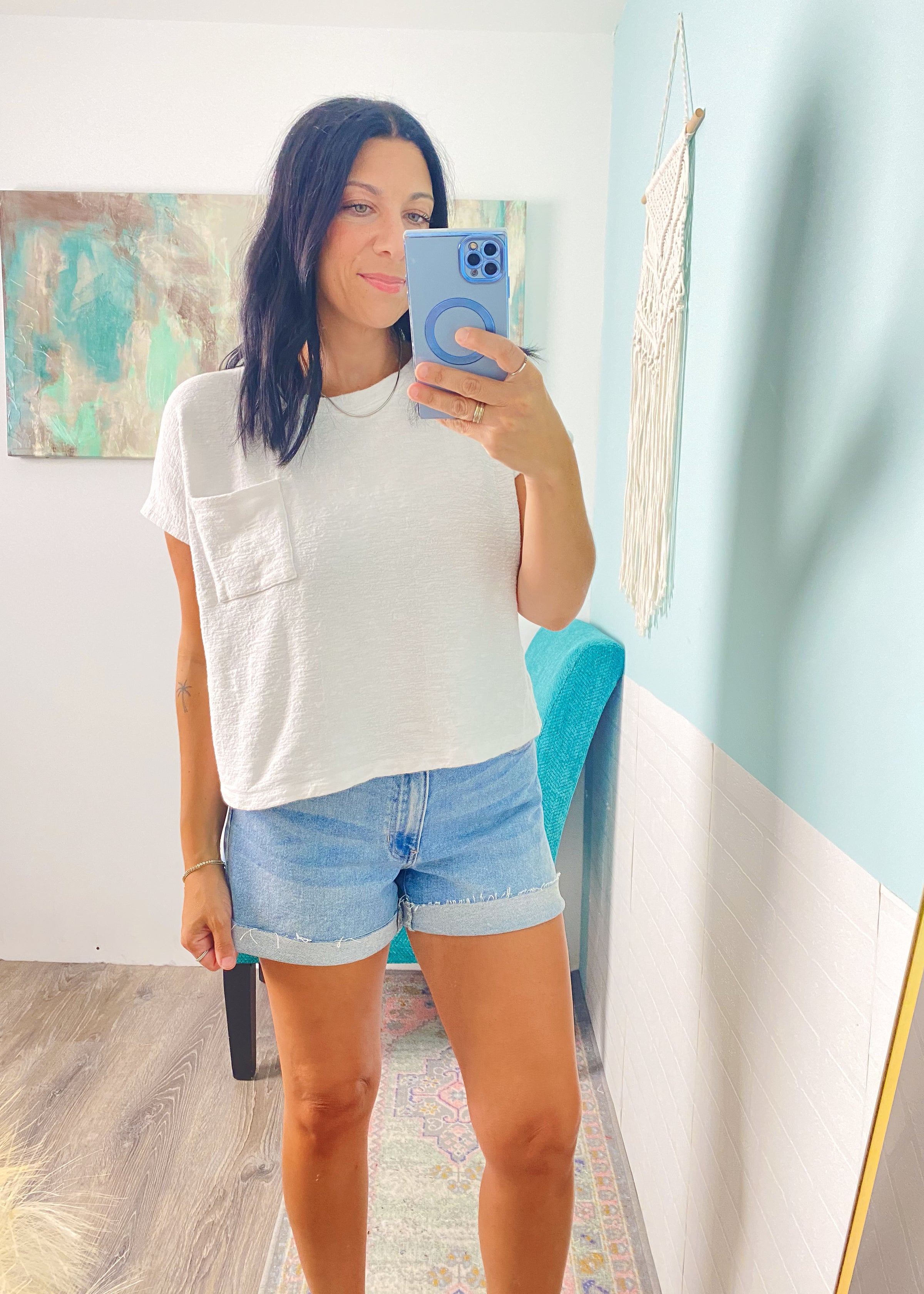 'Free to Dream' Off White Textured Slub Boxy Top