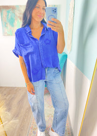 'Starstruck' Washed Blue Star Patch Soft Shirt