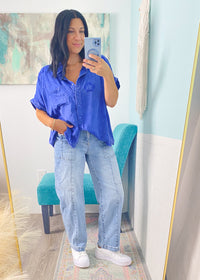 'Starstruck' Washed Blue Star Patch Soft Shirt