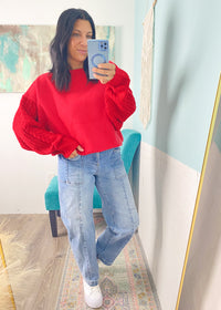 'All in the Details' Red Oversized Cable Sleeve Sweater