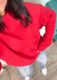 'All in the Details' Red Oversized Cable Sleeve Sweater