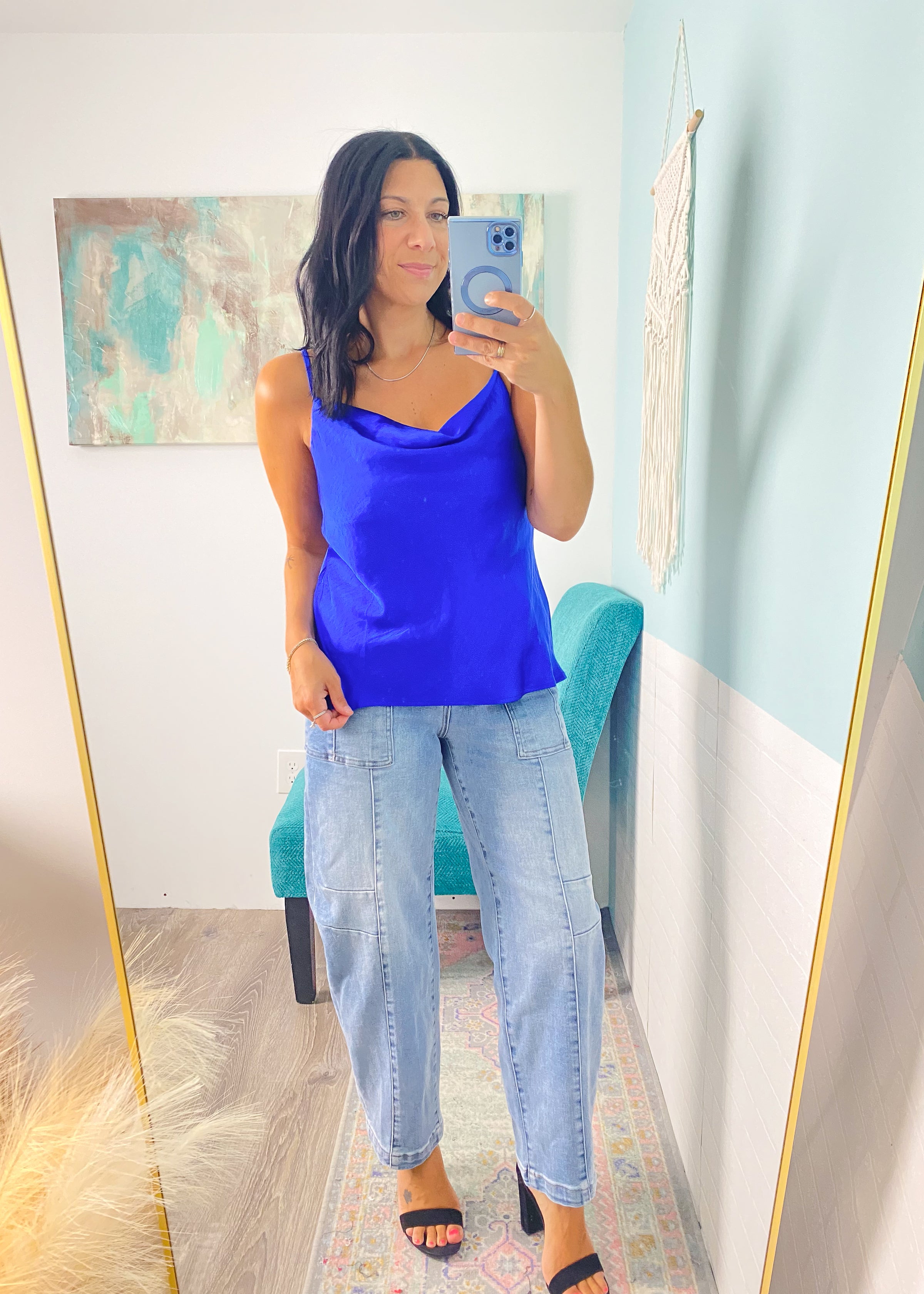 'Haze' Cobalt Blue Cowl Neck Satin Tank