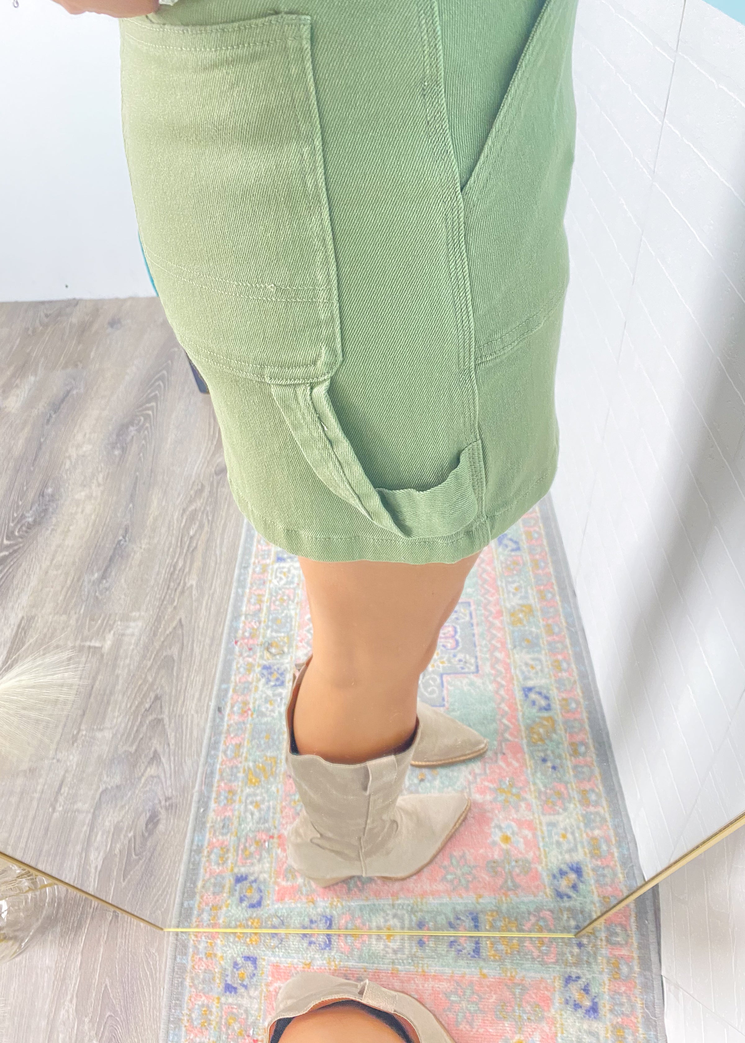 'Catalina' Olive Stretch Jean Skirt