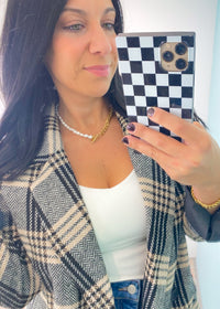 Waterproof Pearl & Chainlink Necklace-Clear Rhinestone Studs-Cali Moon Boutique, Plainville Connecticut