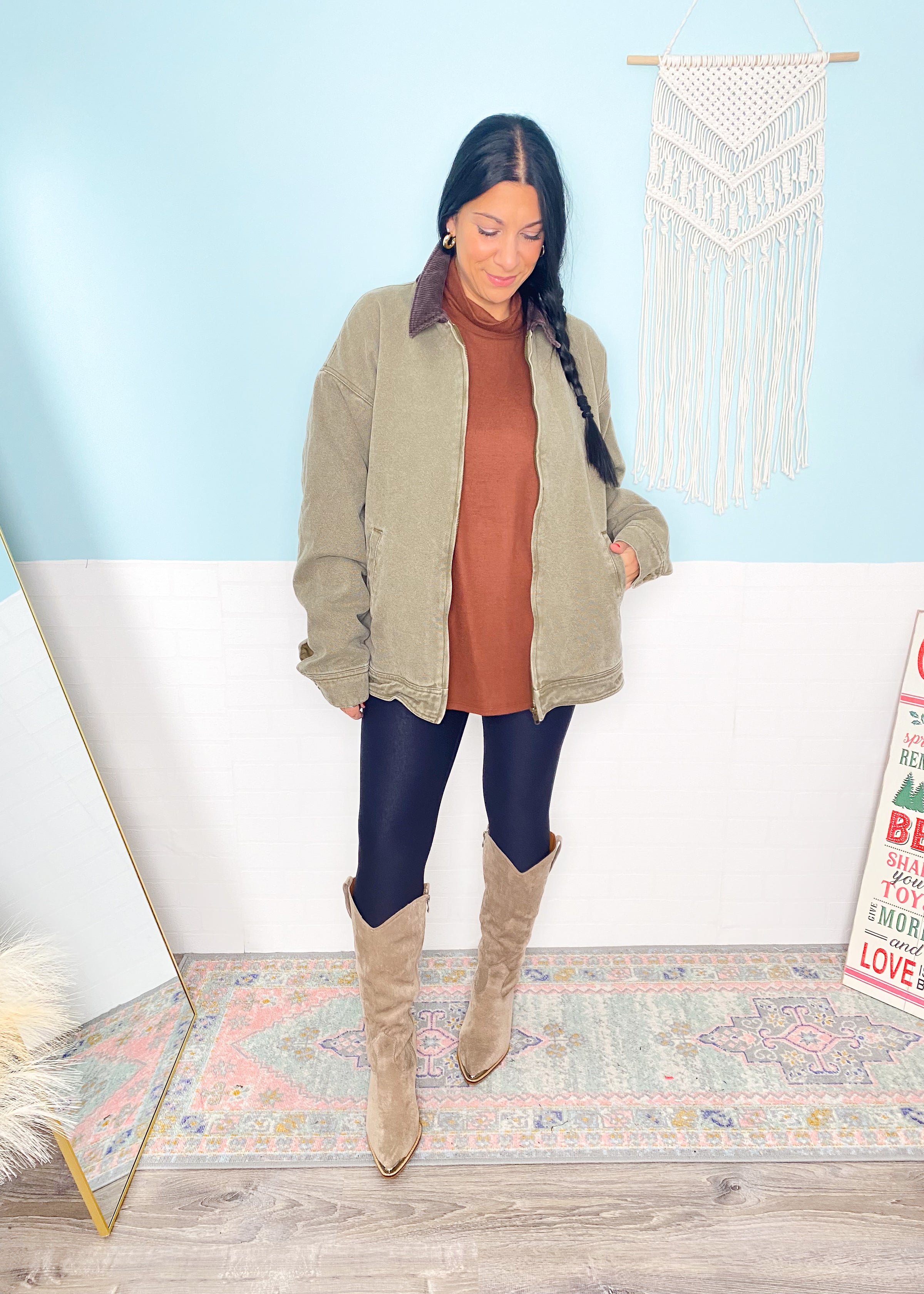 'City Lights' Black Crossover Waist Faux Textured Leggings