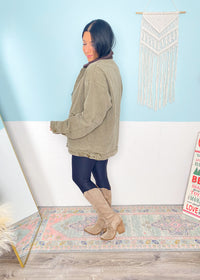 'Willow' Olive Twill Barn Jacket with Corduroy Collar