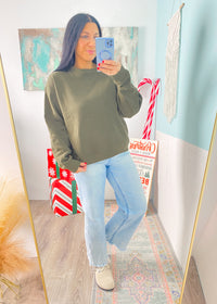 *DOORBUSTER* Dark Olive Fleece Crew Neck Sweatshirt