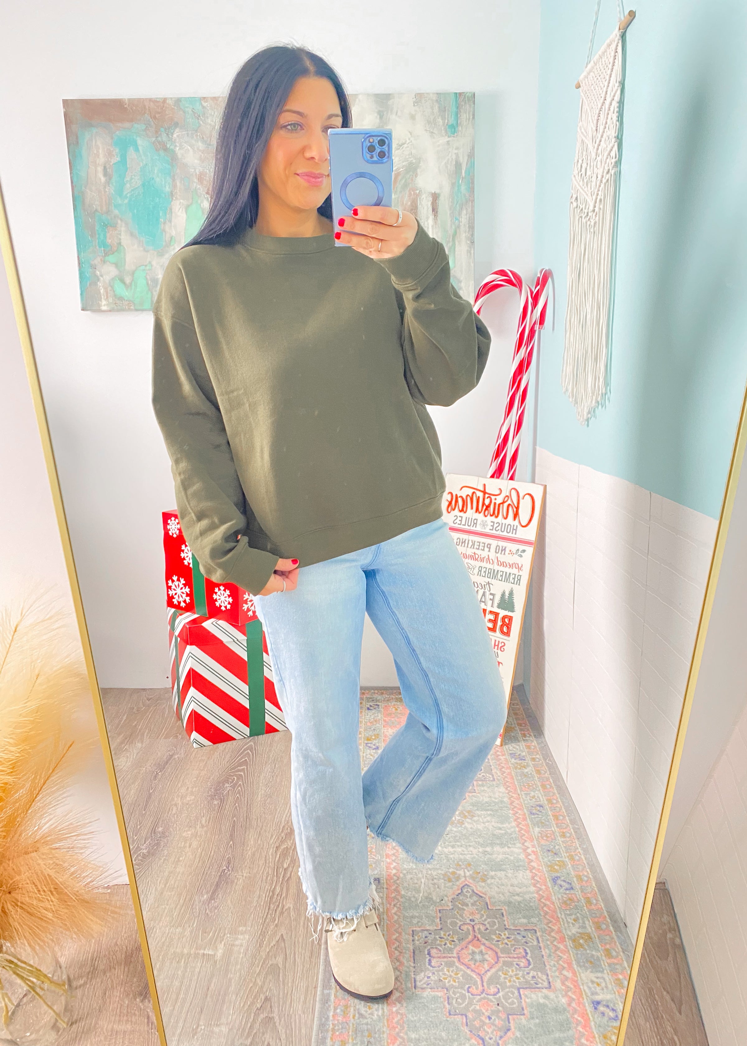 *DOORBUSTER* Dark Olive Fleece Crew Neck Sweatshirt