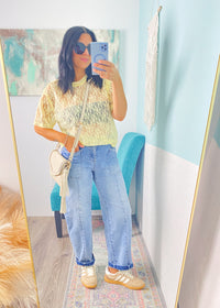 'Hey Buttercup' Butter Yellow Lace T-Shirt