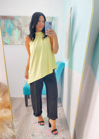'The Afterglow' Butter Yellow Satin Asymmetric Halter Top