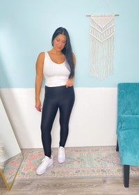 'Lights Out' Black High Waist Faux Textured Fitted Leggings