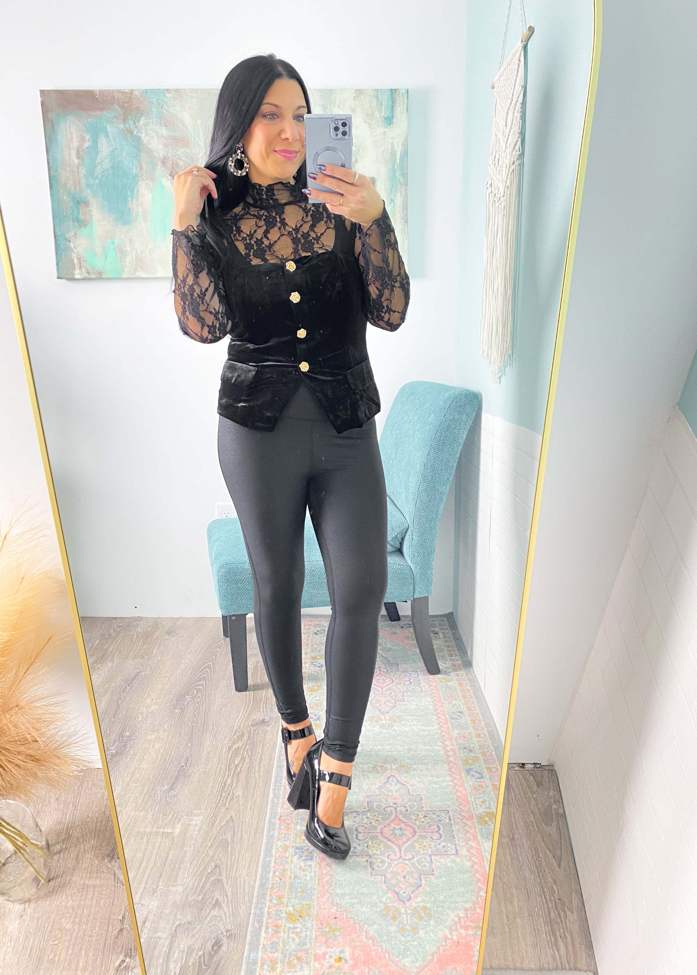 'Lights Out' Black High Waist Faux Textured Fitted Leggings