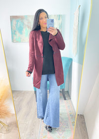 *DOORBUSTER* 'The Envy' Cherry Cola Faux Suede Longline Jacket