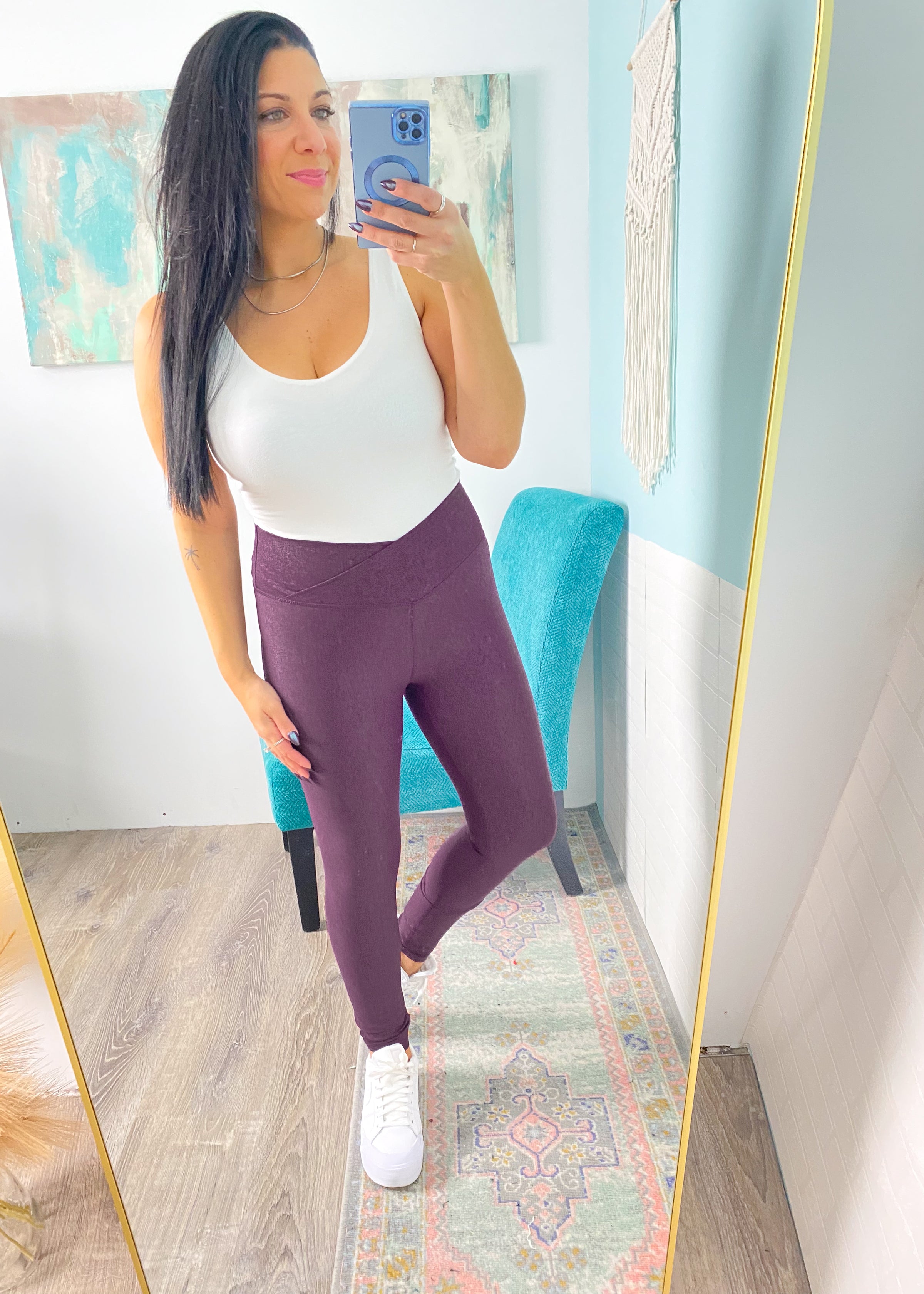 'City Lights' Deep Burgundy Crossover Waist Faux Textured Leggings
