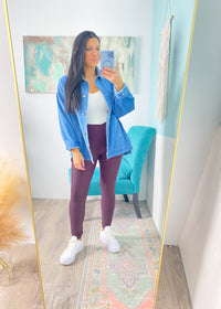 'City Lights' Deep Burgundy Crossover Waist Faux Textured Leggings