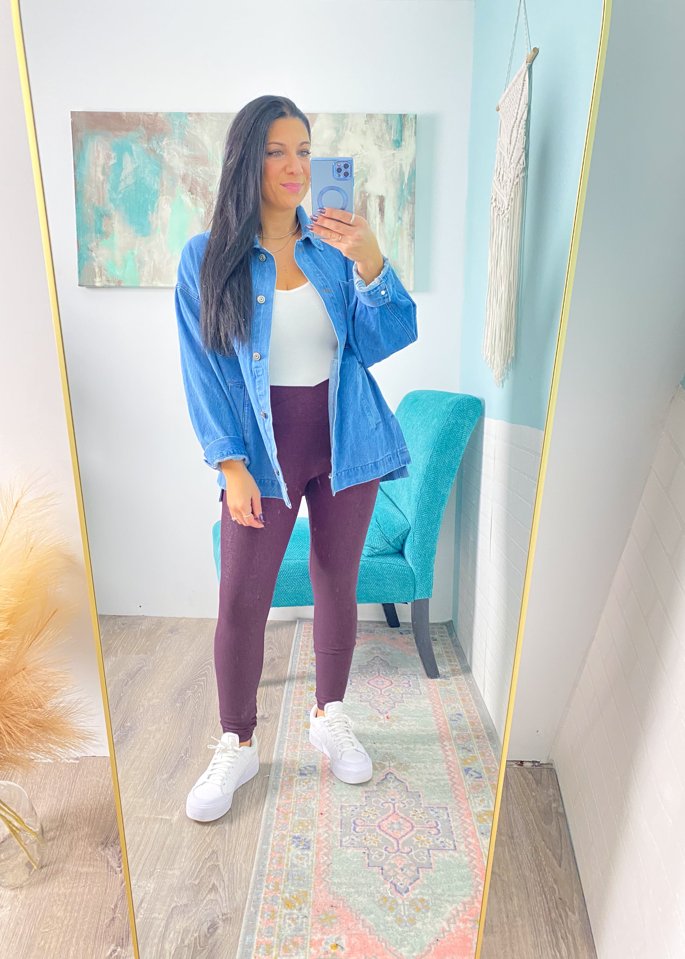 'City Lights' Deep Burgundy Crossover Waist Faux Textured Leggings