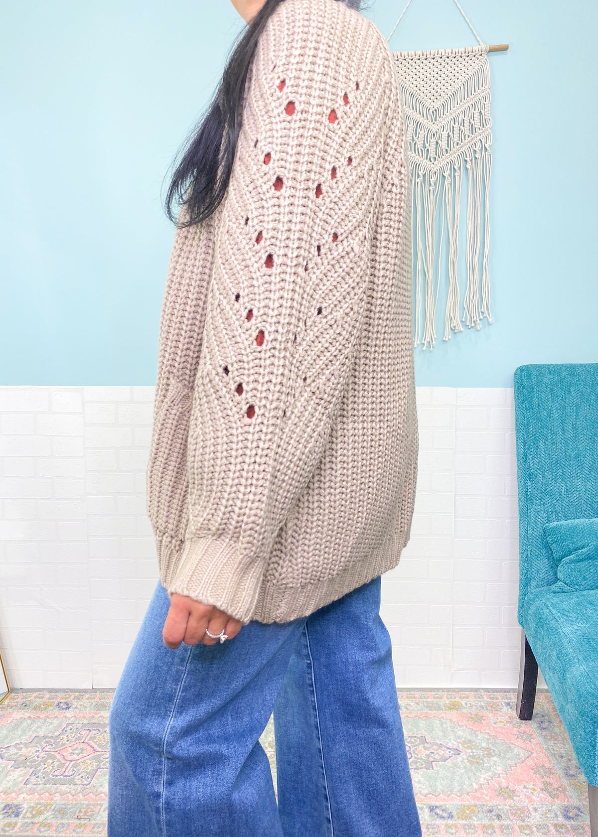 'Cozy Living' Mushroom Pointelle Chunky Sweater Cardigan-A shorter version of a shacket is exactly what we were needing! This mixed waffle and mineral washed knit fabric design is perfect for the change of seasons and layering perfection! The gorgeous taupe neutral color will leave you with endless color combo options.-Cali Moon Boutique, Plainville Connecticut