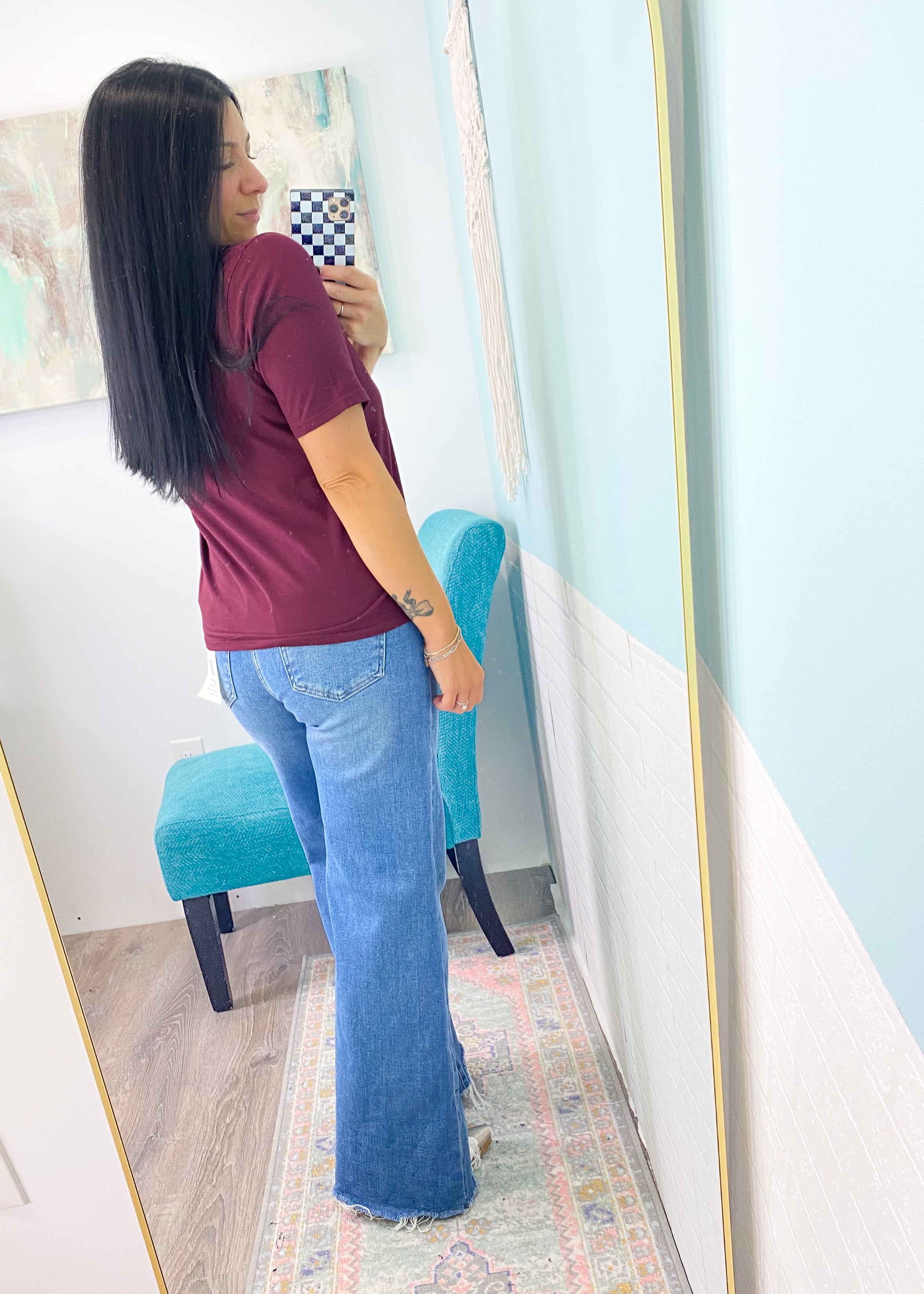 'Brielle' Plum Classic Boxy Pima Cotton Athleisure Tee-Tee shirt perfection! This classic &amp;&nbsp;simple athleisure style tee is made with pima cotton that is pigment dyed for a rich color. It features a boxy fit perfect for athleisure joggers, jeans, shorts &amp; more!&nbsp;-Cali Moon Boutique, Plainville Connecticut