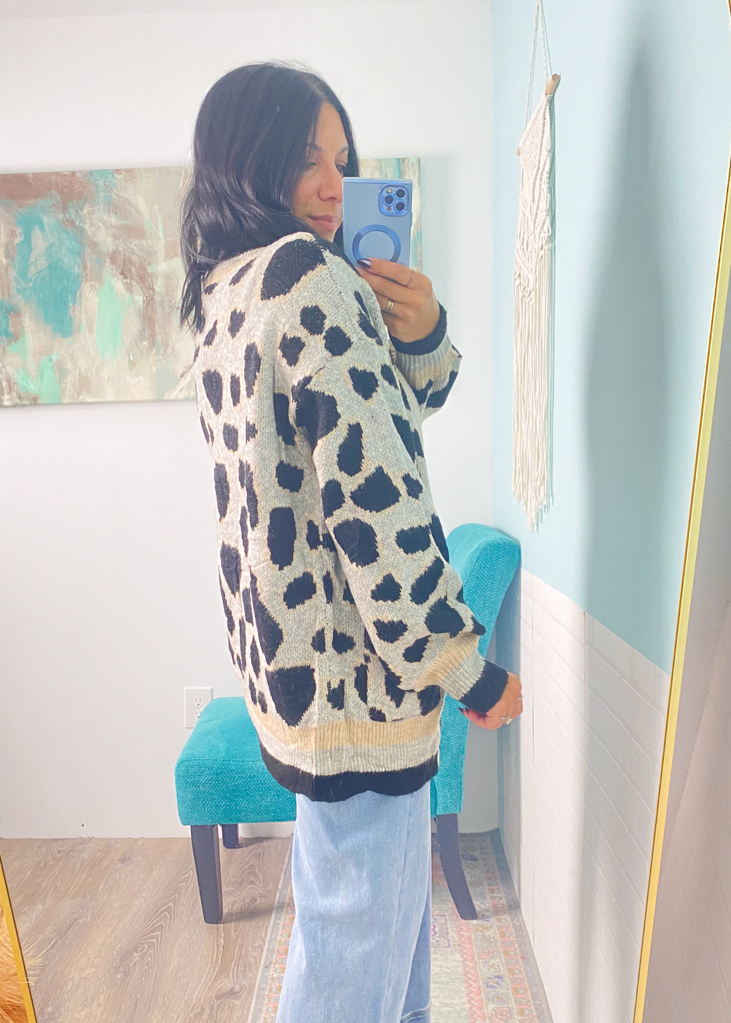 'The Wild Child' Leopard with Varsity Stripe Sweater Cardigan