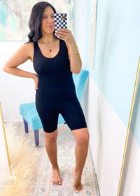 'Hey Kitten' Black Ribbed Short Catsuit Romper - Cali Moon Boutique