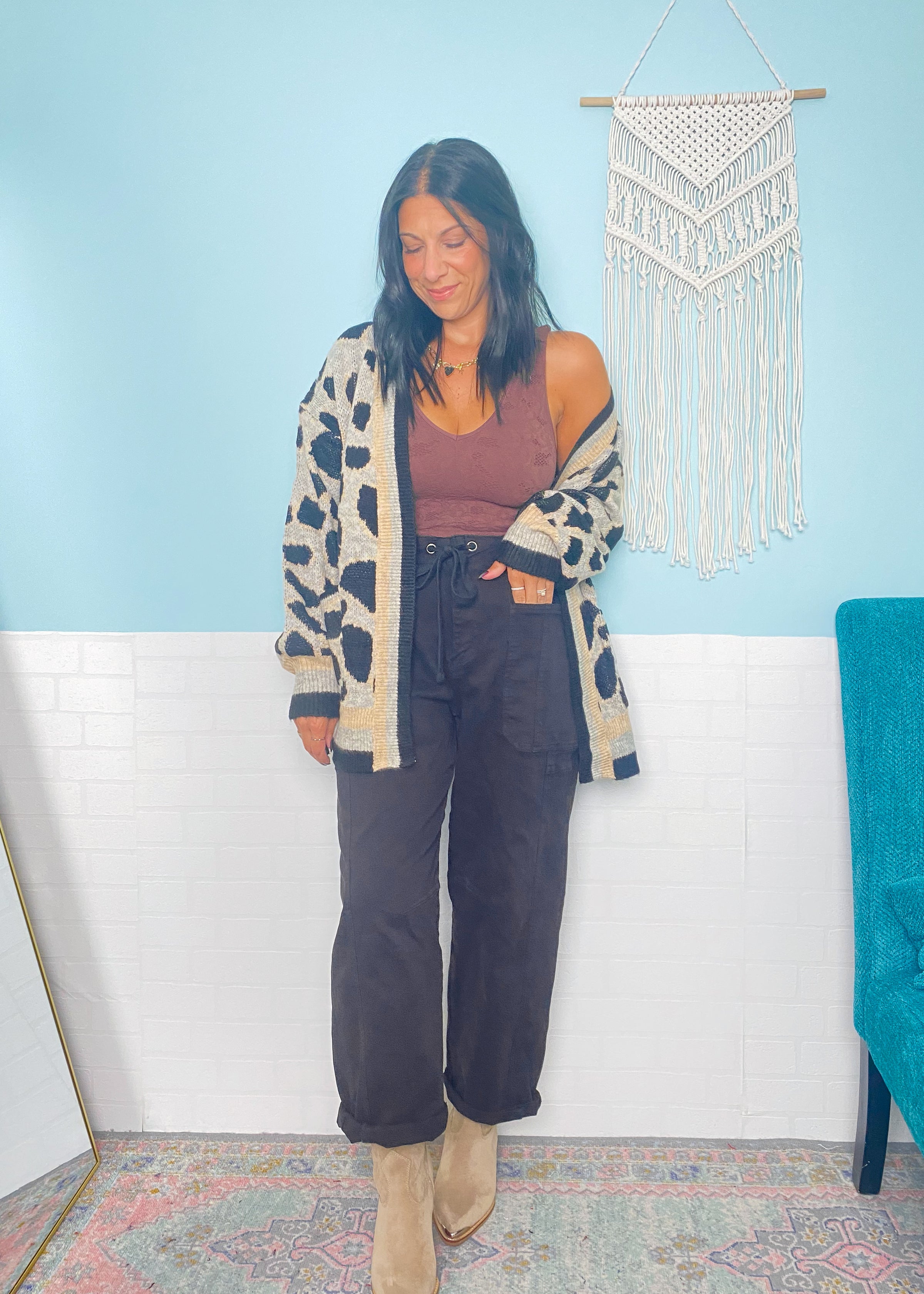 'The Wild Child' Leopard with Varsity Stripe Sweater Cardigan