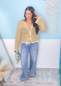 'Through the Looking Glass' Taupe/White Open Knit Semi Cropped Cardigan - Cali Moon Boutique