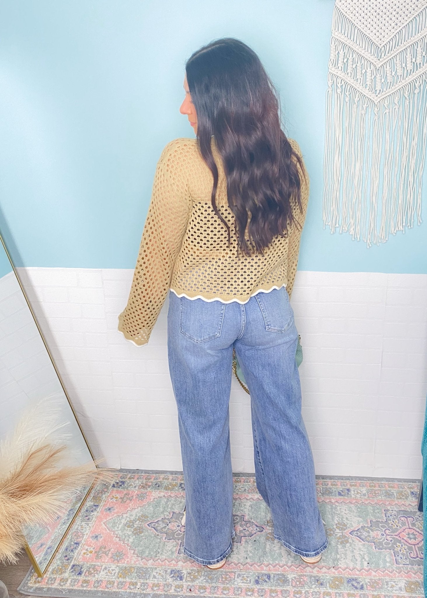 'Through the Looking Glass' Taupe/White Open Knit Semi Cropped Cardigan - Cali Moon Boutique