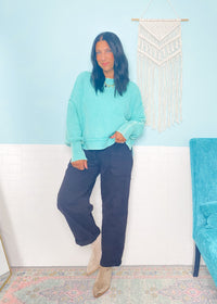'Ocean Mist' Mint Ribbed Oversized Semi Crop Sweatshirt