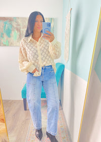 'Dottie' Cream Tonal Polka Top Tie Front Blouse