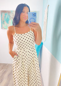 'Harbor Stroll' Cream and Brown Polka Dot Jumpsuit